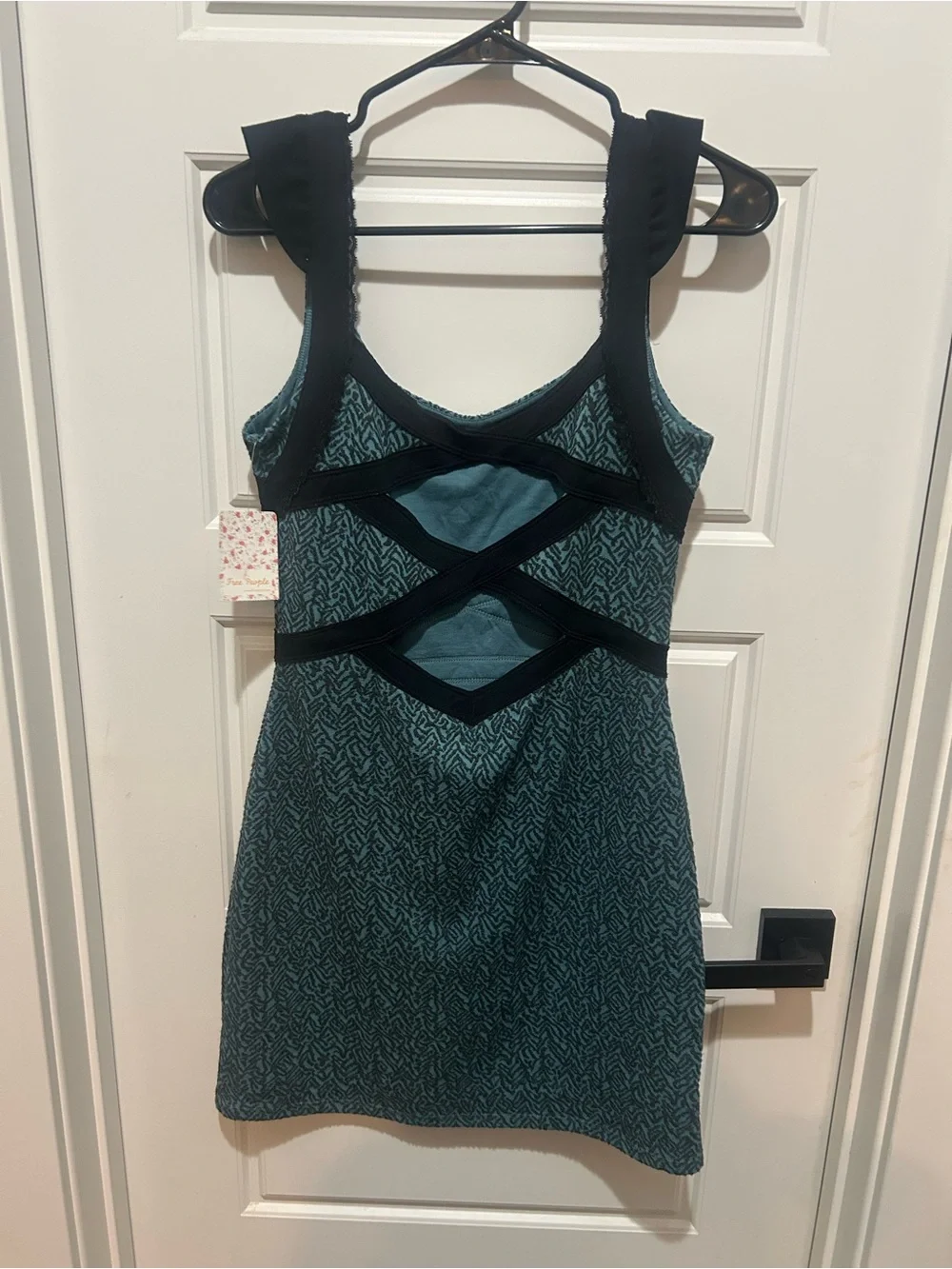 NWT Free People Teal Mini Dress with Black Strap Accents